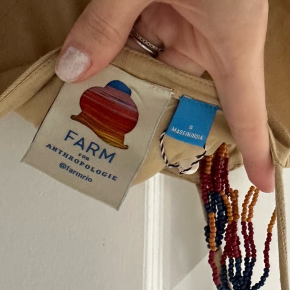 FARM Rio x Anthropologie Tan Embroidered Linen Blend Midi Dress NEW small - Picture 10 of 15